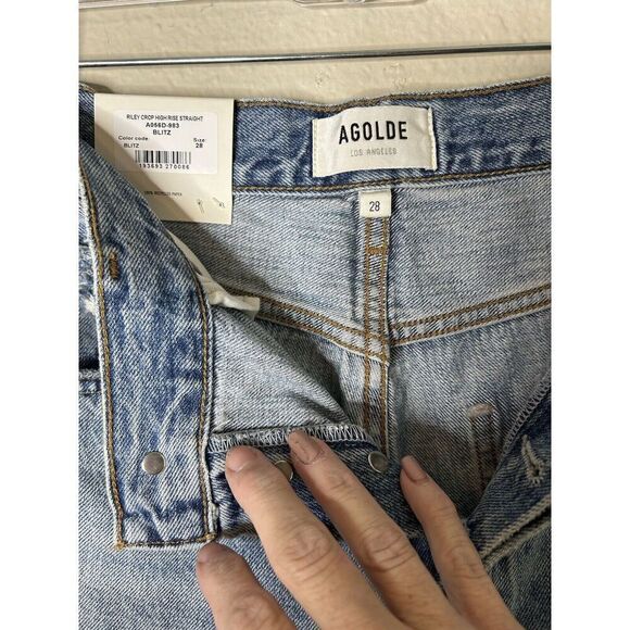 Agolde Riley High Rise Straight Crop Jeans Sz 28 Button Fly Light Blue Denim NWT - Picture 10 of 10